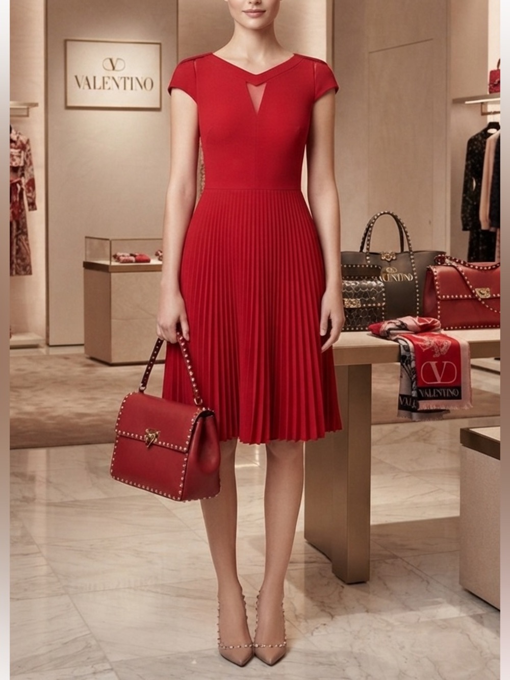 Karen Millen red pleated dress
